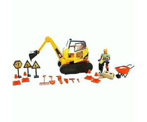 CAT Workforce Set de jeu Excavatrice 18 cm + 1 figurine et accessoires - 22 pièces