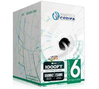 Cat6 Riser (CMR) Lot de 4 paires de câbles Ethernet 23 AWG, câble Ethernet extérieur 550 MHz 10 Gigabit Speed, paire torsadée non blindée (UTP), câble Ethernet en vrac - Blanc 305 m