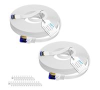 Cat7 Flat Ethernet Cable 1m+1m White High Speed LAN Cable 10Gbps 600MHz Internet Cable with RJ45 Poe FTP Network Cable for Routers Switches Modems with 25 Cable Clips