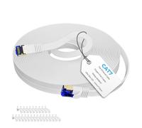 Cat7 Flat Ethernet Cable 7.5 m-White,High Speed LAN Cable,10Gbps 600MHz Internet Cable with RJ45,POE,FTP Plug,Network Cable for Routers,Switches,Modems,with 25 Cable Clips