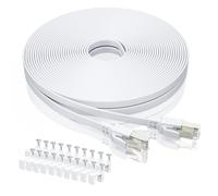 Cat8 Ethernet Cable 10m/33ft with Clips, 40Gbps 2000MHz LAN Gigabit RJ45 Gold Plated, Flat High Speed Router Patch Cable for Switch, Laptop - White