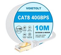 CAT8 Ethernet Cable 10M with Clips, 40Gbps/2000Mhz High Speed Gigabit RJ45 LAN Internet Network Cable, Cat-8 Flat Patch Cable Shielded Heavy Duty for PS4/5 Computer Modem PC TV - White