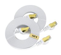 CAT8 Ethernet Cable 1M (2 Pieces), 40Gbps/2000Mhz High Speed Gigabit RJ45 LAN Internet Network Cable, Cat-8 Flat Patch Cable Shielded Heavy Duty for PS4/5 Computer Modem PC TV - White