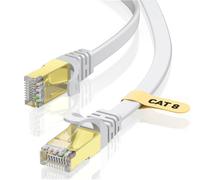 CAT8 Ethernet Cable,3 Metre,40Gbps/2000Mhz High Speed Gigabit RJ45 LAN Network Cable,Cat-8 Flat Patch Cable Shielded Heavy Duty Computer Modem for PS4/5 PC TV (White)