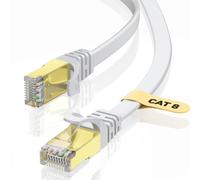 CAT8 Ethernet Cable,40Gbps/2000Mhz High Speed Gigabit RJ45 LAN Internet Network Cable,Cat-8 Flat Patch Cable Shielded Heavy Duty Computer Modem for PS4/5 PC TV(White,2 Meter)