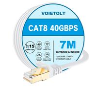 CAT8 Ethernet Cable 7M with Clips,40Gbps/2000Mhz High Speed Gigabit RJ45 LAN Internet Network Cable,Cat-8 Flat Patch Cable Shielded Heavy Duty for PS4/5 Computer Modem PC TV-White