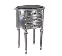 Cat827 Palazzo Commode « Madame Angelique » - Commode baroque argentée avec plateau en marbre (70 × 50 × 38 cm), table de chevet faite à la main de style antique unique