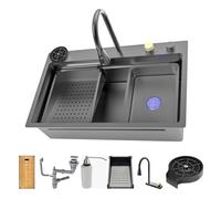 Cata Évier sur plan de travail cascade virale cuve carrée 75 x 45 cm avec robinet lave-verres distributeur table égouttoir accessoires couleur acier