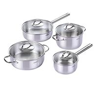 CATA NEW YORK Ensemble de 4 casseroles Couvercles en verre Conception pratique pour le lavage Adapté au lave-vaisselle Matériau en acier inoxydable