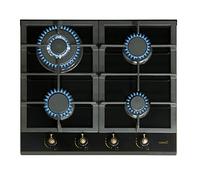 Cata , Plaque à gaz en verre, série Rustic, modèle : RCI 631 BK, largeur 58 cm, 4 brûleurs à gaz, gaz naturel, comprend des injecteurs de gaz butane, finition en verre noir