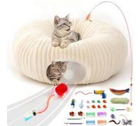 Catails Lit tunnel pour chat avec 31 jouets interactifs pour chat, jouets automatiques pour chats d'intérieur et chatons, tube pour chat avec balle mobile, blanc