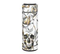 CaTaKu Petite bouteille d'eau de 355 ml - Bouteille isotherme en acier inoxydable - Motif tête de mort - Pour eau, café, thé - Réutilisable - Large ouverture sous vide - Tasse de voyage
