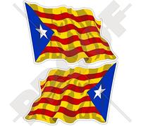 Catalogne Indépendance Catalane Agitant Le Drapeau Bleu Espagne Estelada Blava Espagnol, 75mm Vinyle Autocollants, x2 Stickers