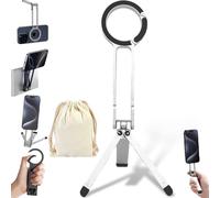 Cataloguesub Ma38 Magnetic Phone Tripod for iPhone, Naturaltly Magnetic Phone Tripod for iPhone, with Double-Sided Strong Magnetic,1/4'' Locating Hole, Foldable Hook (Silver)