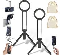 Cataloguesub Ma38 Magnetic Phone Tripod for iPhone, Naturaltly Magnetic Phone Tripod for iPhone, with Double-Sided Strong Magnetic,1/4'' Locating Hole, Foldable Hook (Black*2)