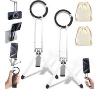 Cataloguesub Ma38 Magnetic Phone Tripod for iPhone, Naturaltly Magnetic Phone Tripod for iPhone, with Double-Sided Strong Magnetic,1/4'' Locating Hole, Foldable Hook (Silver*2)
