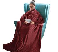Catalonia Classy Cadeau de Manchon de Couverture Portable Classique, pour Adultes Femmes Hommes Super Doux Chaud Ajustement Micro Peluche léger Polaire Corps Couverture TV Couverture avec Poches vin