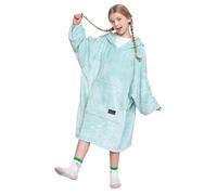 Catalonia Classy Couverture à capuche en polaire surdimensionnée, douce et chaude pour enfants, couverture portable avec grande poche avant pour adolescents, filles et garçons, aqua