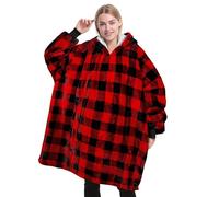 Catalonia Classy Couverture à Capuche Rouge à Carreaux Sherpa surdimensionnée Grand Sweat à Capuche, Couverture de Pull Chaud et Moelleux avec Poche Avant, Cadeaux d'hiver pour Adultes Femmes Hommes