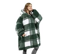 Catalonia Classy Couverture à capuche surdimensionnée, sweat Sherpa, couverture portable super douce et chaude, pull à capuche géant devant poche géante adulte hommes femmes Buffalo à carreaux vert