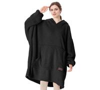 Catalonia Classy Couverture à capuche surdimensionnée Wearable, Snuggle Sherpa Blanket Hoodie, Couverture chaude avec manches pour l'hiver, Cadeaux pour Maman Femmes Hommes Adultes Adolescents, Noir