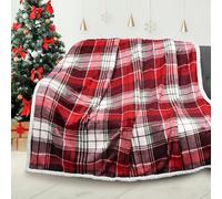 Catalonia Classy Couverture à Carreaux en Polaire Sherpa, Couverture à Carreaux Douce de Noël, Peluche Chaude en Microfibre, Couverture d'hiver réversible pour Le canapé-lit, 150 x 130 cm