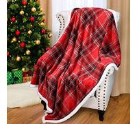 Catalonia Classy Couverture à Carreaux en Polaire Sherpa, Douce de Noël, Peluche Chaude en Microfibre, Réversible pour Le Canapé-Lit, 150 x 130 cm