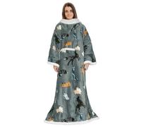 Catalonia Classy Couverture chaude avec manches, cadeau confortable pour Chill Day, couverture polaire double sherpa pour canapé, cadeau doux pour femmes adultes hommes 185 x 140 cm, chien gris