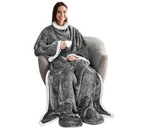 Catalonia Classy Couverture portable avec manches et poches pour les pieds, couverture douillette confortable pour femmes, adultes, hommes, polaire, couverture chaude et confortable, idée cadeau