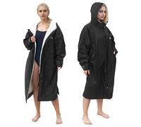 Catalonia Classy Peignoir imperméable pour homme et femme - Poncho de surf coupe-vent avec doublure Sherpa - Manteau chaud pour natation, triathlon, surf, sports de plein air, noir, taille L-XL
