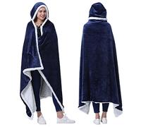 Catalonia Classy Poncho comme couverture, couverture à capuche Sherpa Cozy Plush Fleece Couverture portable pour adultes, femmes, hommes, couverture à la maison ou à l'extérieur, 125 x 200 cm