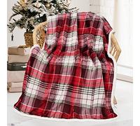 Catalonia Couverture en Sherpa à Carreaux Buffalo Plaid, réversible Super Doux, Chaud, Confortable, Moelleux et Douillet en Micro-Polaire Plaids pour Linge de lit, canapé, TV 150x130 cm, Tratan Red