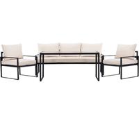 Cataniasalon 1 "table à manger", 1 canapé, 2 fauteuils noirs.