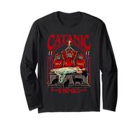 Catanic Panic Satanic Cat Retro Vintage Funny Adult Humor Manche Longue