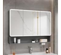 CATANK Armoire à Pharmacie Intelligente à LED en Aluminium avec Miroir antibuée, Miroir de courtoisie, Support Ouvert et Trou pour Papier pour Le Rangement des Produits de beauté (Gris 90
