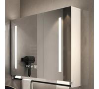 CATANK Armoire à Pharmacie Intelligente éclairée par LED avec Miroir antibuée et Rangement, Meuble-lavabo Mural de Salle de Bain avec Porte-Serviettes et Commande par Interrupteur Tactile
