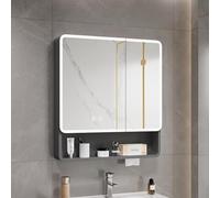 CATANK Armoire à Pharmacie Moderne en Aluminium avec Miroir antibuée, éclairage LED et Commande Tactile, Meuble de Salle de Bain avec étagère Ouverte et Trou pour Papier, Gris 100 x 100 c