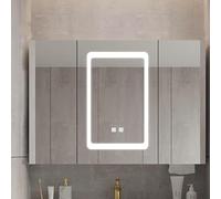 CATANK Armoire de Toilette avec Miroir et éclairage antibuée, Armoire de Toilette Suspendue en Aluminium avec lumières LED et Commande Tactile, Trous pour Papier, 60 x 13 x 80 cm