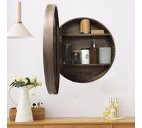 CATANK Armoire de Toilette avec Miroir, Miroir de Salle de Bain en Bois, sans Distinction Entre la Gauche et la Droite, Facile à Installer, armoires à Miroir, Miroir Rond pour Salle de ba