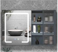 CATANK Armoire de Toilette Murale avec Miroir et Finition Grise, Armoire à Pharmacie avec Miroir de 89 cm