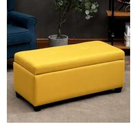 CATANK Banc de Rangement Lavable, Banquette de Bout de lit rembourrée en Coton et Lin, Coffre de Rangement en Bois Massif, Pouf de Rangement pour Salon et Chambre à Coucher, 60 x 45 x 42