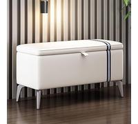 CATANK Banc de Rangement Moderne en Cuir, Chaussures Rectangle Avec Siège Rembourré, Coffre en Bois Massif Multifonction - Blanc 80x35x45cm (31x14x18in)