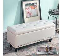 CATANK Banc rectangulaire en Similicuir avec Rangement, Pouf capitonné à Boutons, Pouf avec Rangement pour Salon, entrée, Couloir, Repose-Pieds, capacité de Charge : 300 LB (80 x 40 x 43