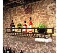 CATANK Étagère à vin Murale avec éclairage LED Étagères de Bar Étagère d'affichage de Bouteilles d'alcool Étagère Murale pour Bouteilles d'alcool avec Support de Verre à vin Suspendu Étag