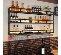 CATANK Étagère à vin Murale Moderne avec éclairage LED, étagère Flottante pour Bar avec Support pour Verres à vin, présentoir pour Bouteilles d'alcool, pour Salle à Manger, Bar, Cuisine (