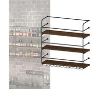 CATANK Étagère Murale à vin, étagère à Liqueur, étagères murales avec lumière LED pour Bouteilles de vin avec Support de Verre à vin Suspendu, Armoire de Bar Flottante, Mini-Bar pour la m