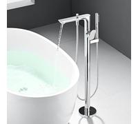 CATANK Freestanding Bath Taps Chrome Single Handle Hot and Cold Brass Floor Standing Bath Tap and Shower