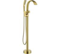 CATANK Freestanding Taps for Bath Floor Mounted Waterfall, Flat Spout Freestanding Bath Taps with Shower, Swivel 360° Bathroom Taps,Brushed Gold