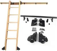 CATANK Kit de ferrures pour rail d'escalier coulissant pour bibliothèque, rails coulissants pour échelle mobile en tube rond noir de 3,3 m à 20 pieds (sans échelle) avec roulettes