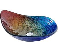 CATANK Lavabos de Salle de Bain Lavabo Vasque de Salle de Bain Lavabo Vasque en Verre trempé Lavabo Vasque en Verre trempé Ligne Ovale Lavabo Vasque à Rayures sans Robinet (Couleur : Mult